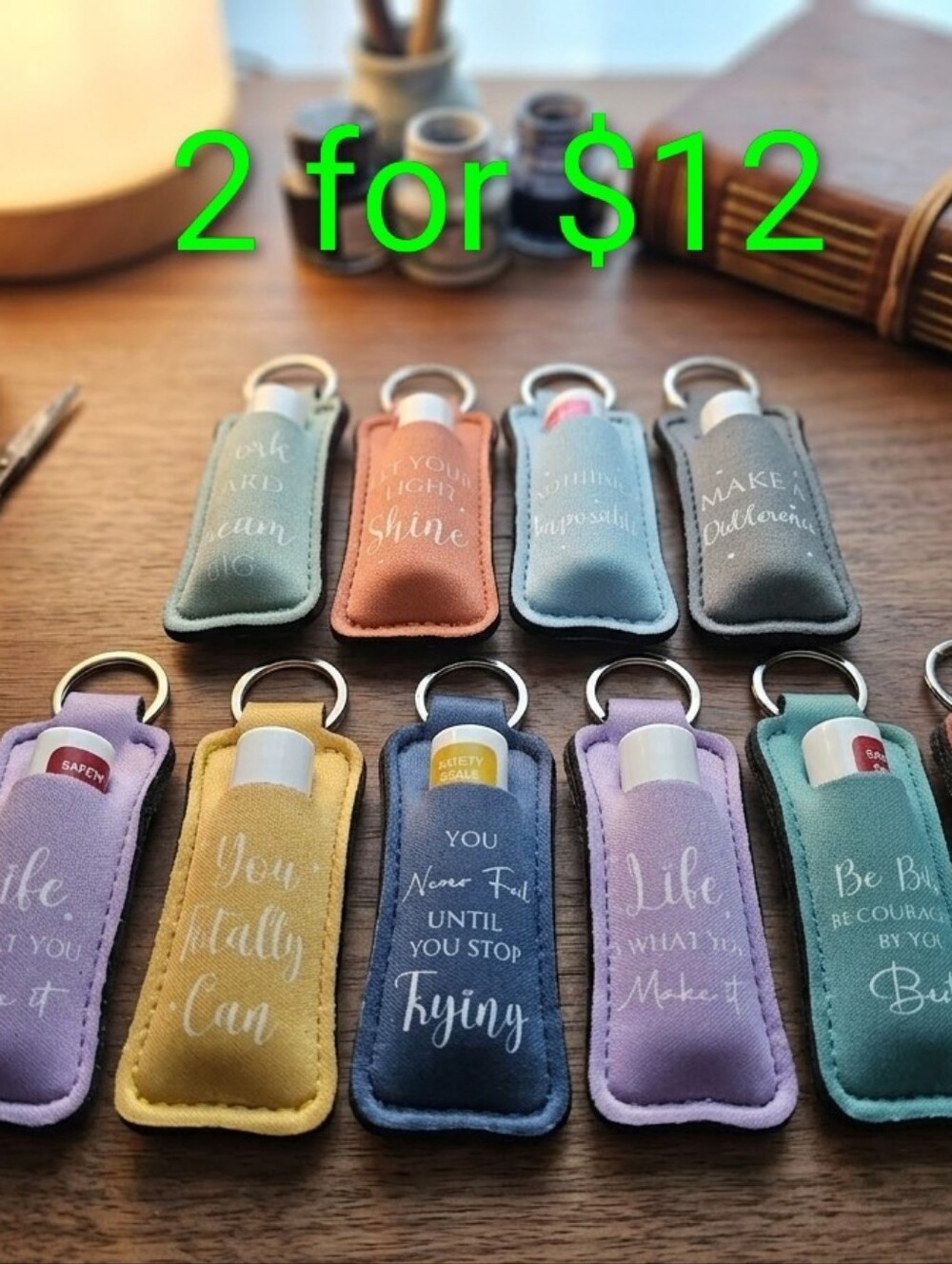 Colorful Inspirational Lip Balm Keychain Holders - Assorted Colors